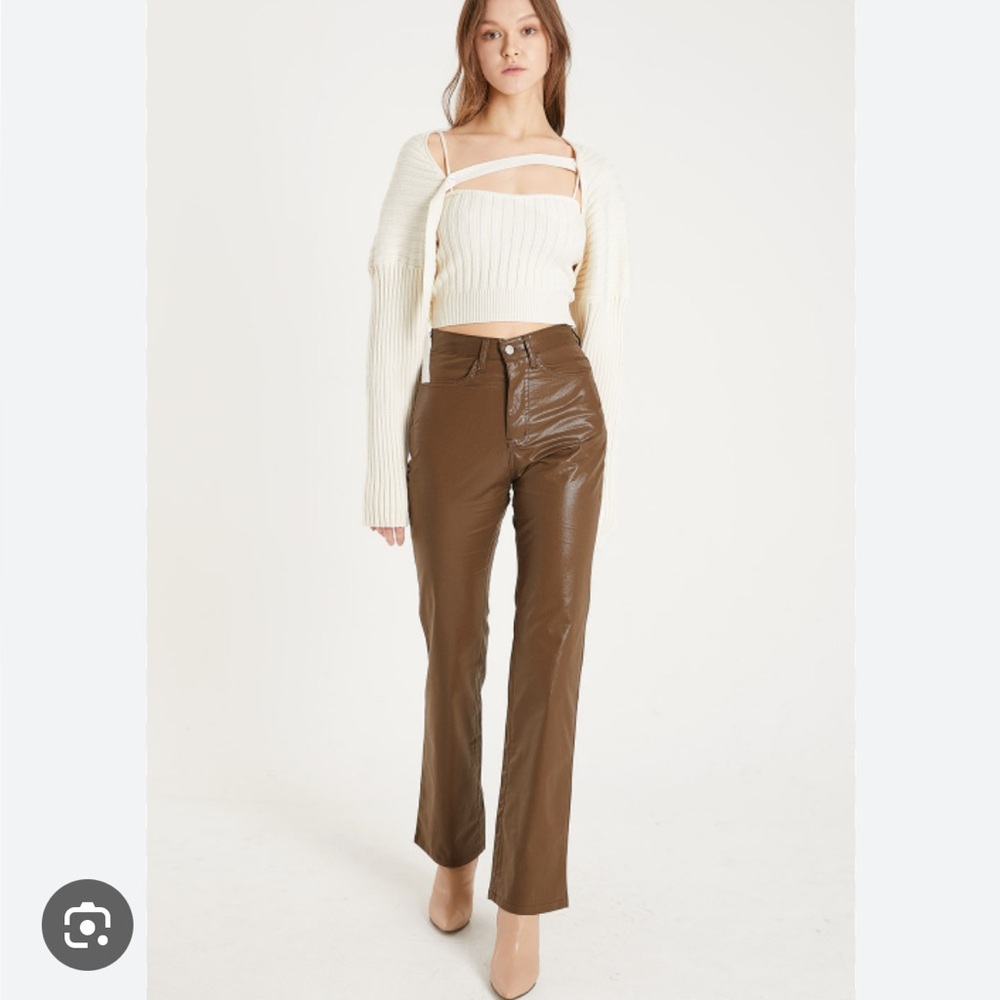 Storets heavin freyja brown pleather coated straight leg pants XS/S